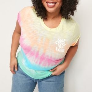 Old Navy "Keep Choosing Love" Tie Dye Relaxed Fit Yellow Pink Blue Green Tee